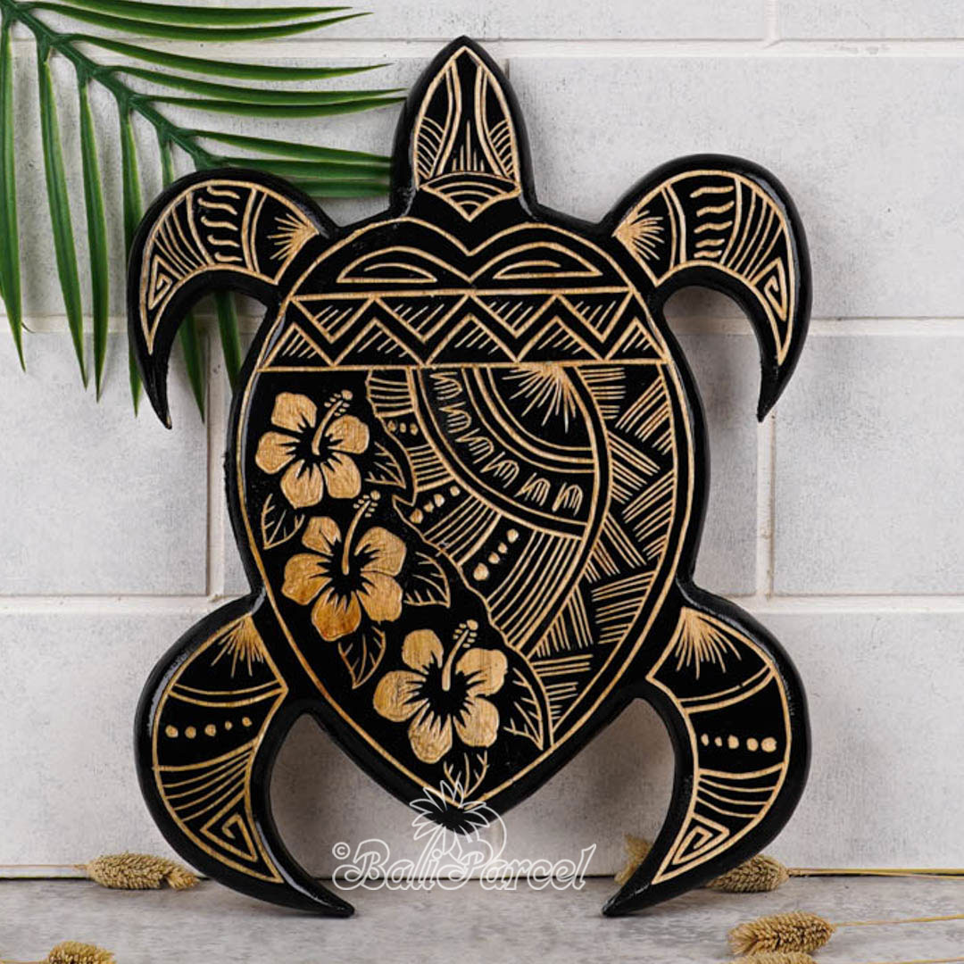 Wooden Wallhanging Turtle With Carving, Handmade From Pinus Wood