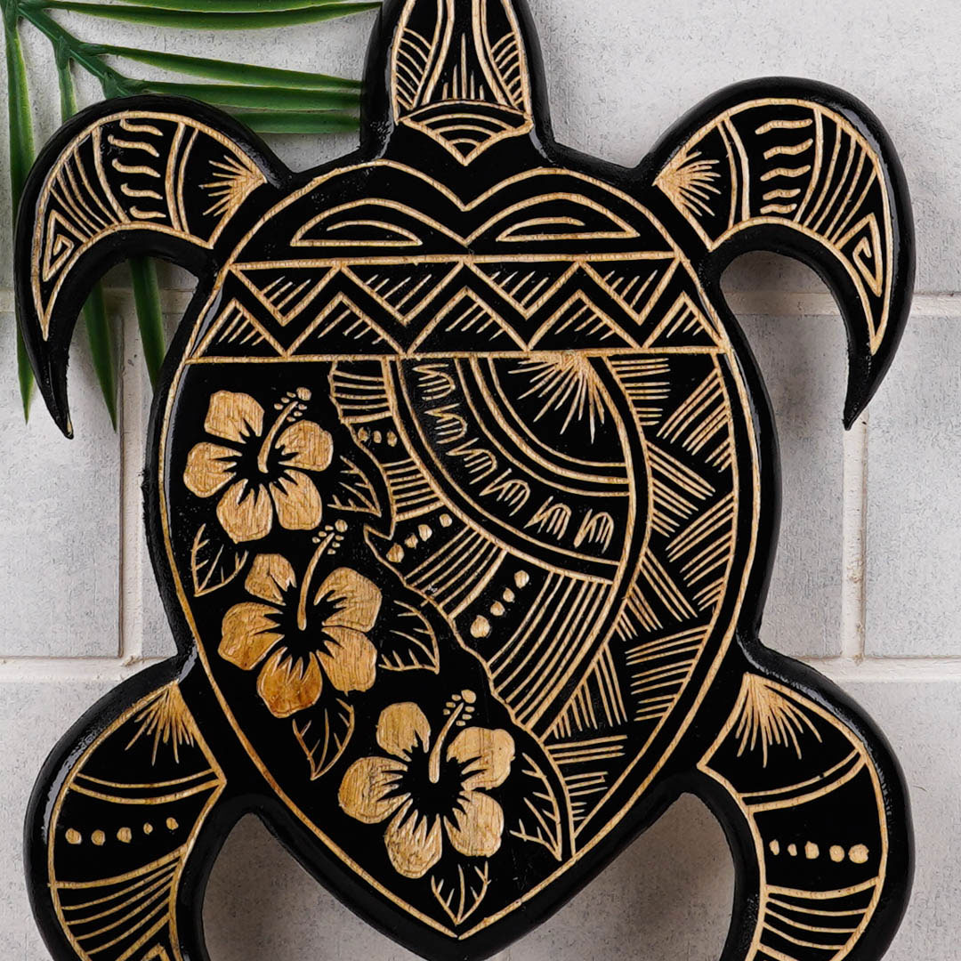 Wooden Wallhanging Turtle With Carving, Handmade From Pinus Wood
