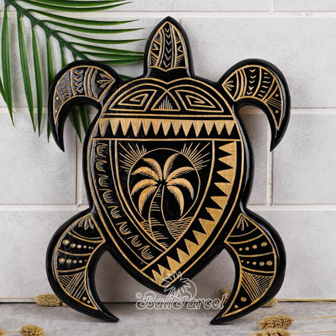 Wooden Wallhanging Turtle With Carving, Handmade From Pinus Wood