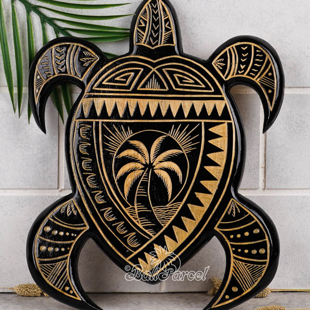 Wooden Wallhanging Turtle With Carving, Handmade From Pinus Wood