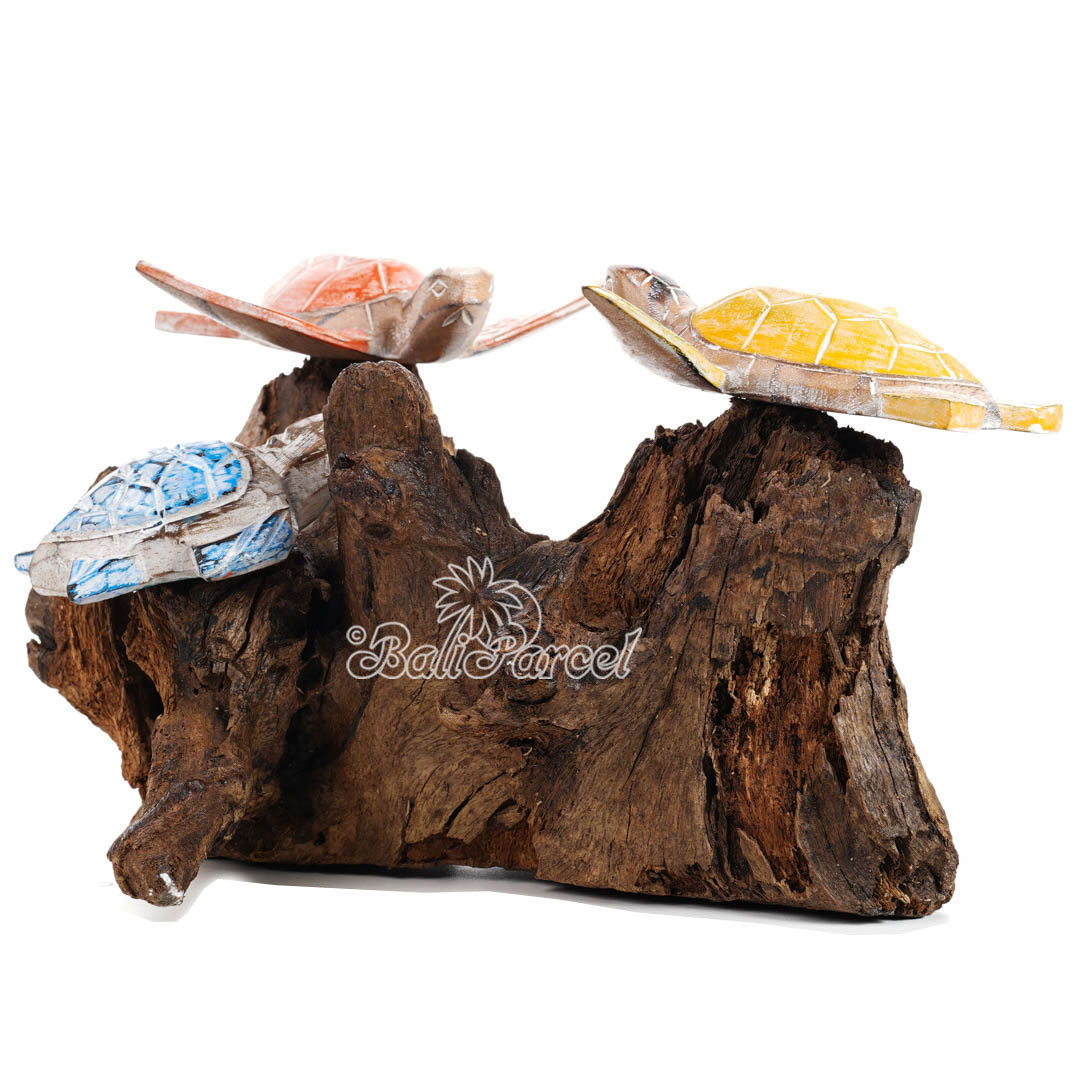Wooden 3 Turtle With Stand, Handmade From Albesia Wood