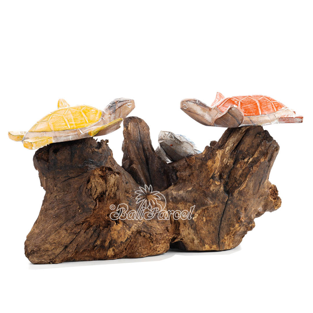 Wooden 3 Turtle With Stand, Handmade From Albesia Wood