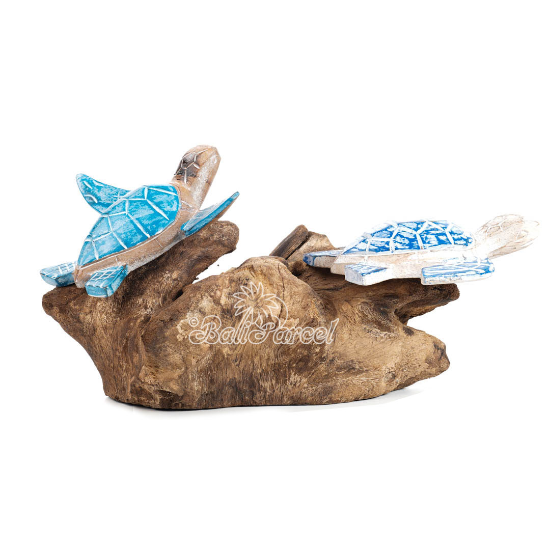 Wooden 2 Turtle With Stand, Handmade From Albesia Wood
