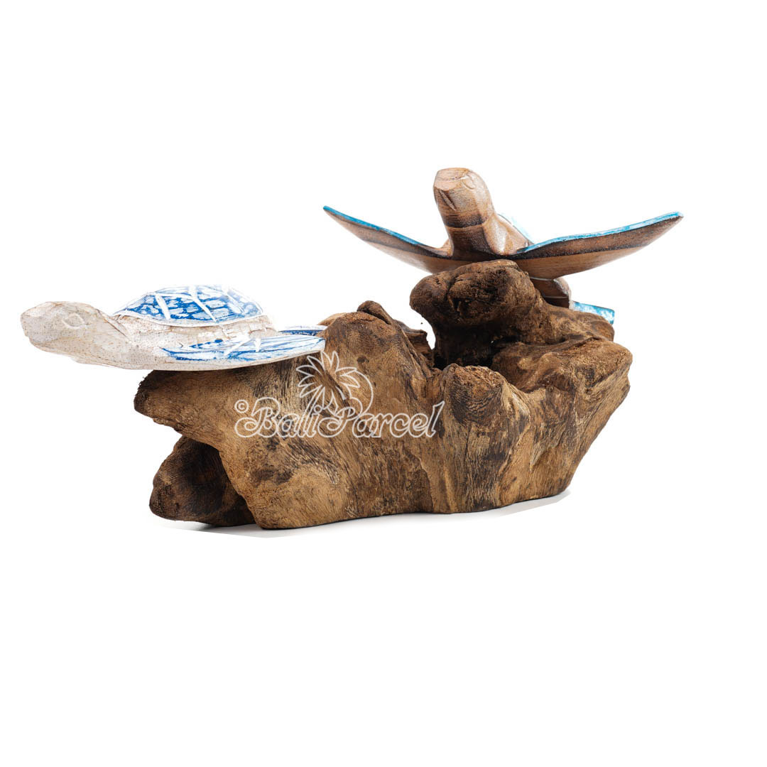 Wooden 2 Turtle With Stand, Handmade From Albesia Wood