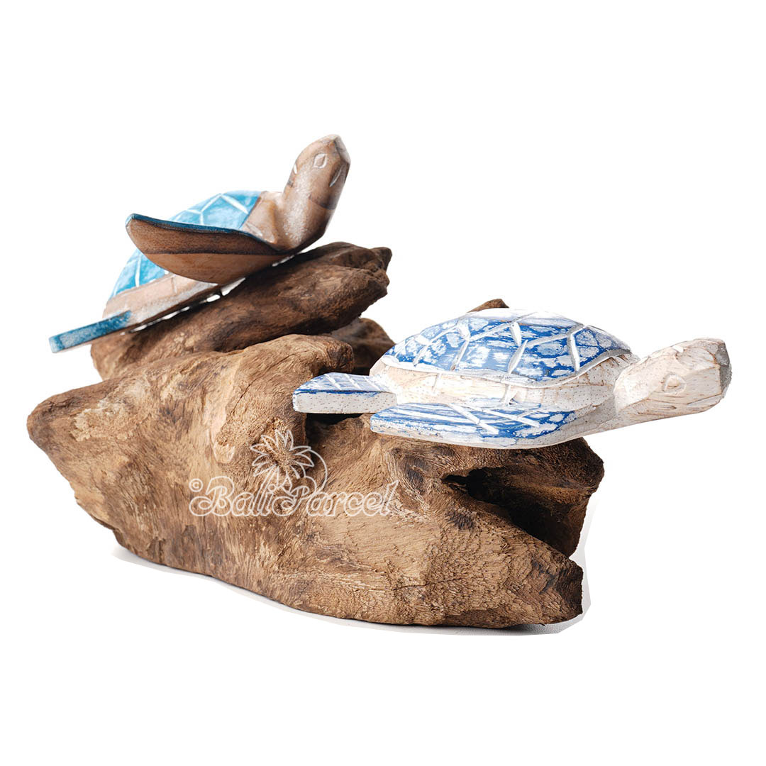Wooden 2 Turtle With Stand, Handmade From Albesia Wood