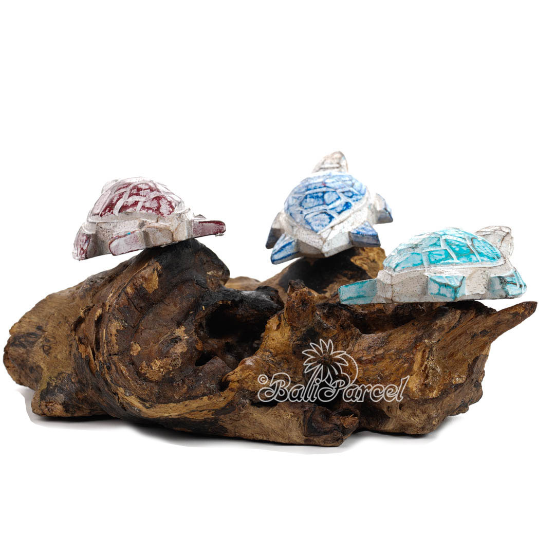 Wooden 3 Turtle With Stand, Handmade From Albesia Wood