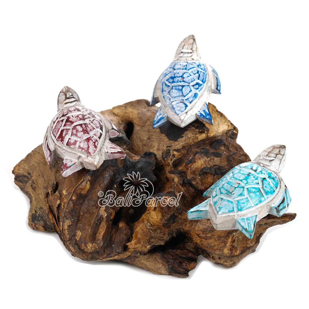 Wooden 3 Turtle With Stand, Handmade From Albesia Wood