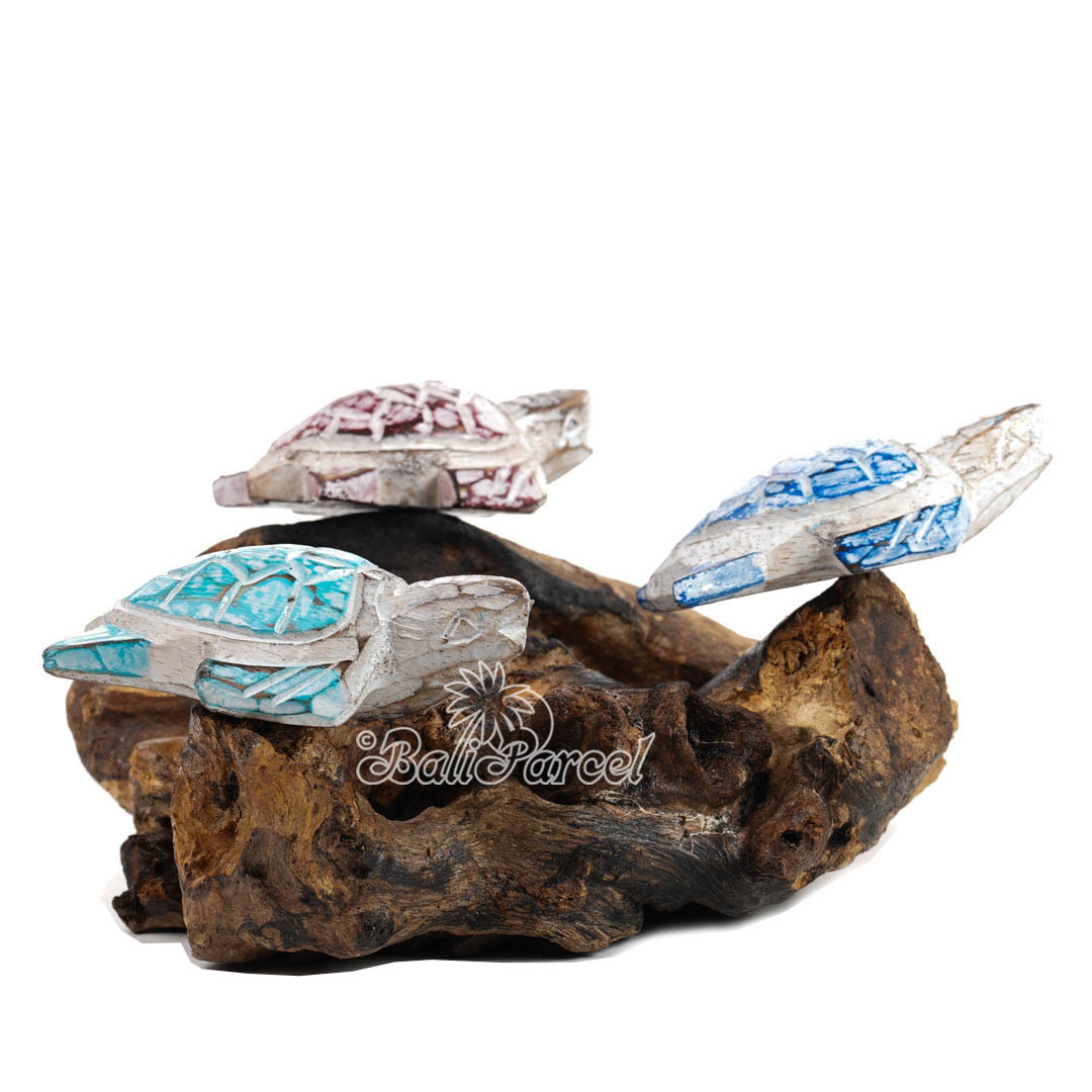 Wooden 3 Turtle With Stand, Handmade From Albesia Wood