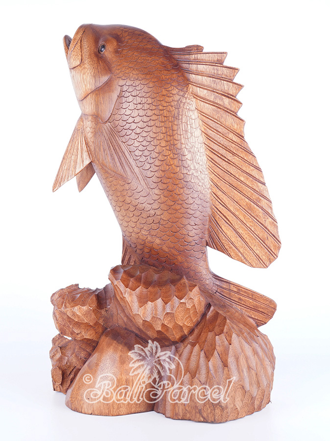Wooden Bass Fish, Hand Carved From Suar Wood