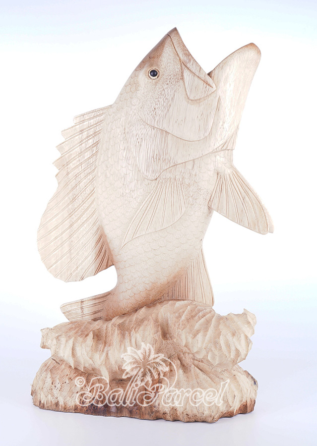 Wooden Bass Fish, Hand Carved From Suar Wood
