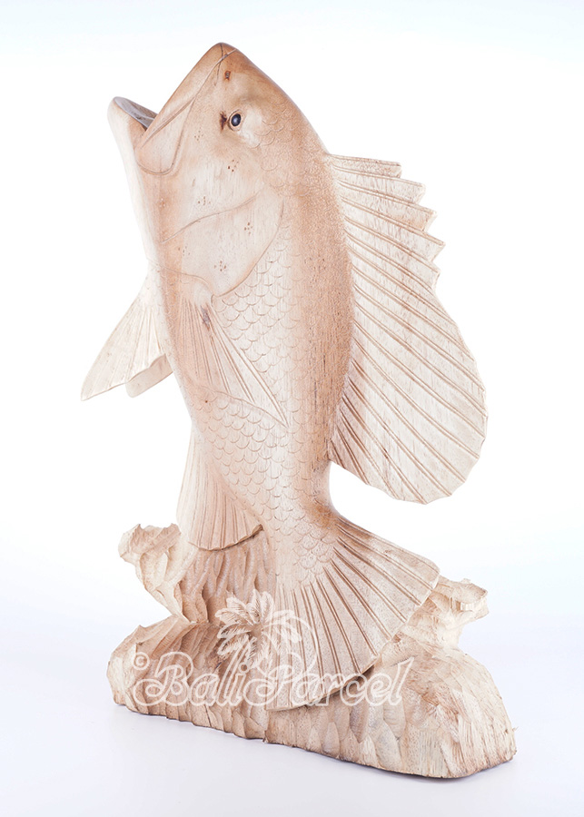 Wooden Bass Fish, Hand Carved From Suar Wood
