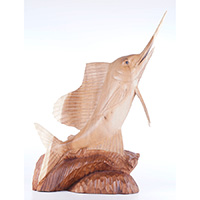 Wooden Marlin Fish, Hand Carved From Suar Wood