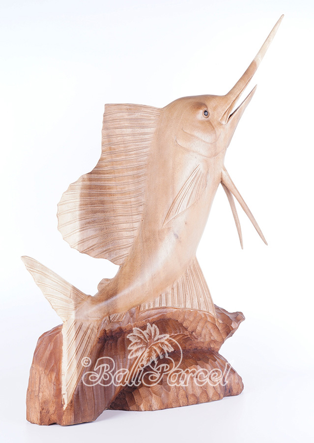 Wooden Marlin Fish, Hand Carved From Suar Wood
