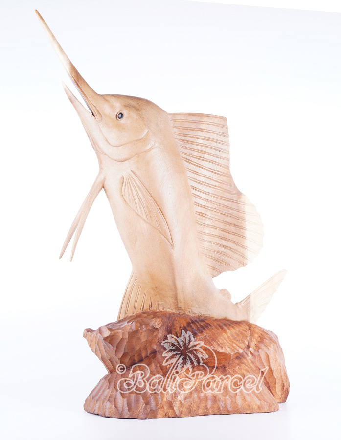 Wooden Marlin Fish, Hand Carved From Suar Wood