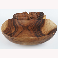 Wooden Fruit Basket With Mermaid, Handmade From Suar Wood