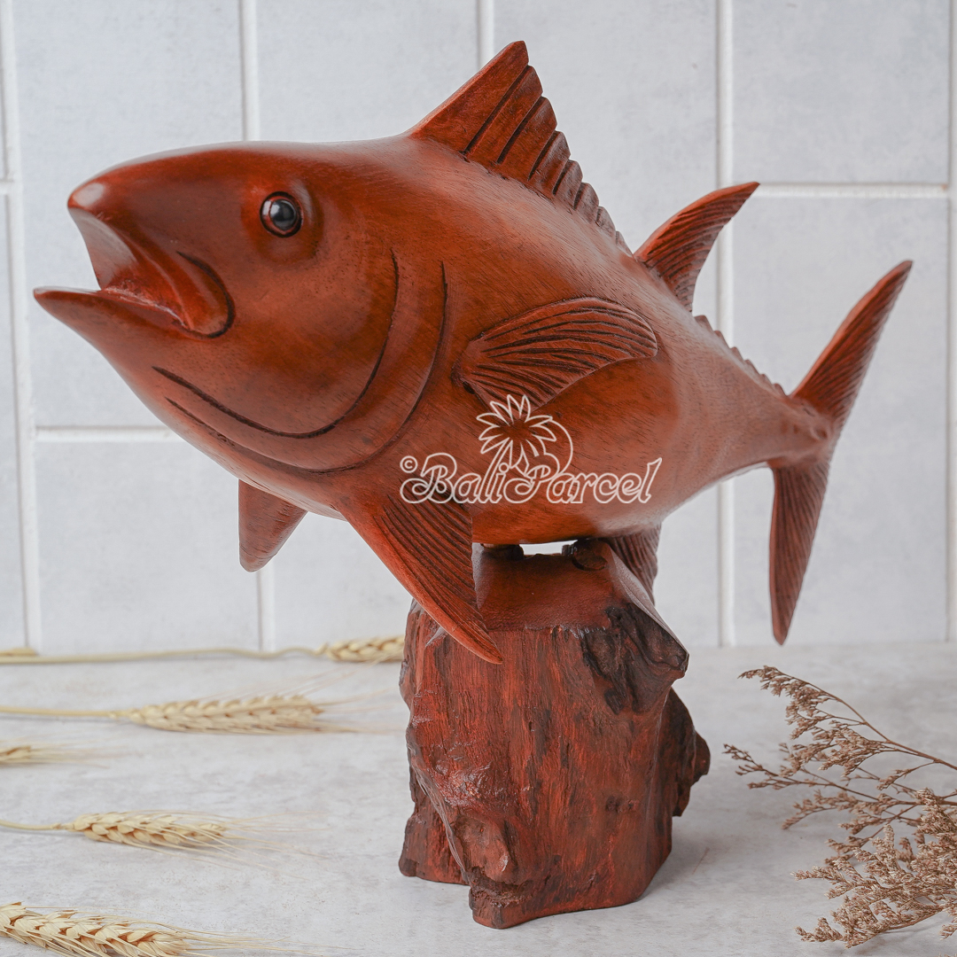 Wooden Tuna Fish With Stand, Handcarved From Suar Wood
