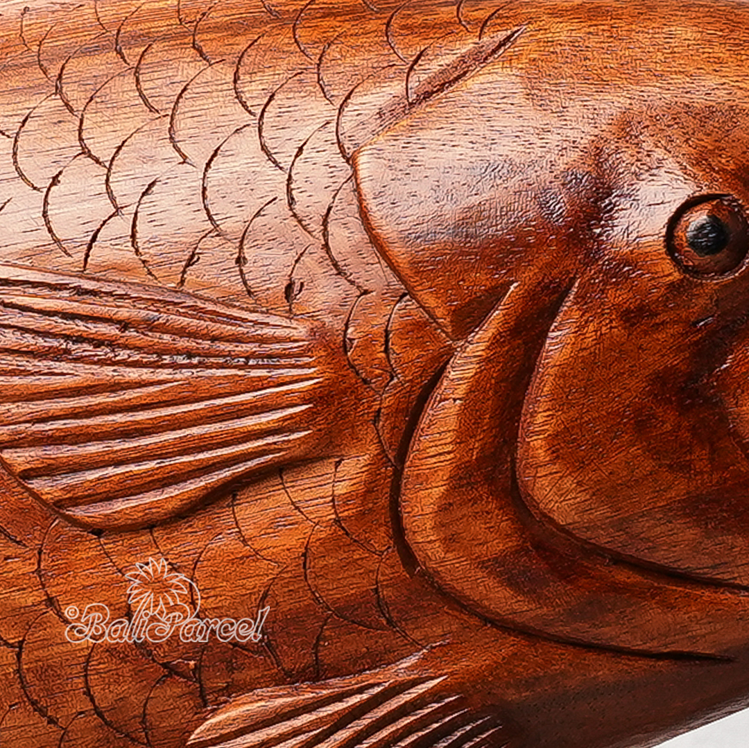 Wooden Bass Fish With Stand, Handcarved From Suar Wood
