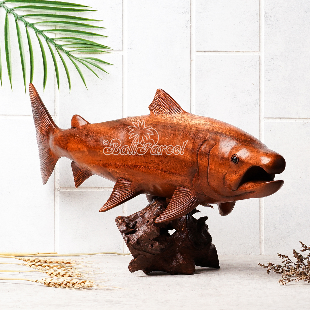 Wooden Fish With Stand, Handcarved From Suar Wood