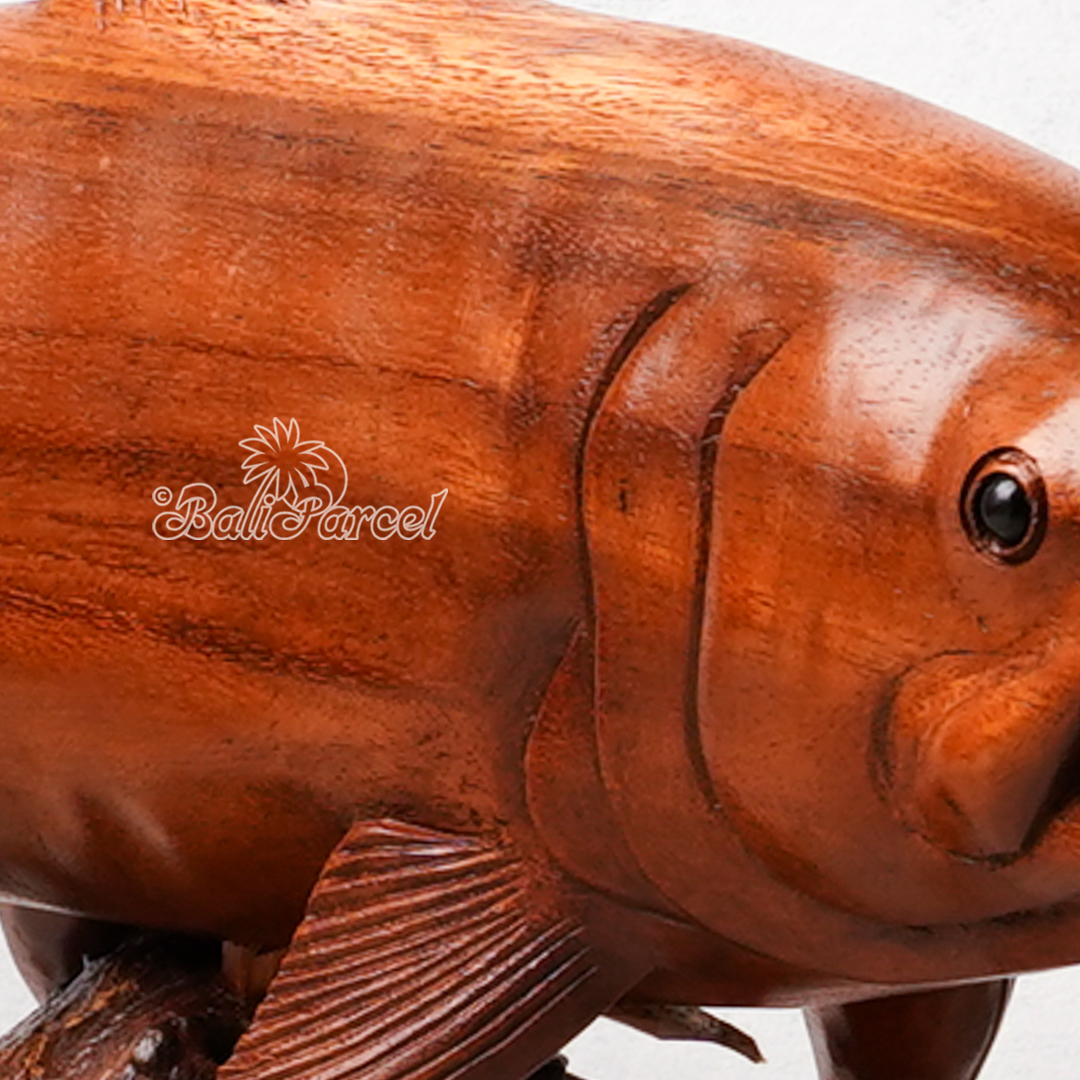 Wooden Fish With Stand, Handcarved From Suar Wood