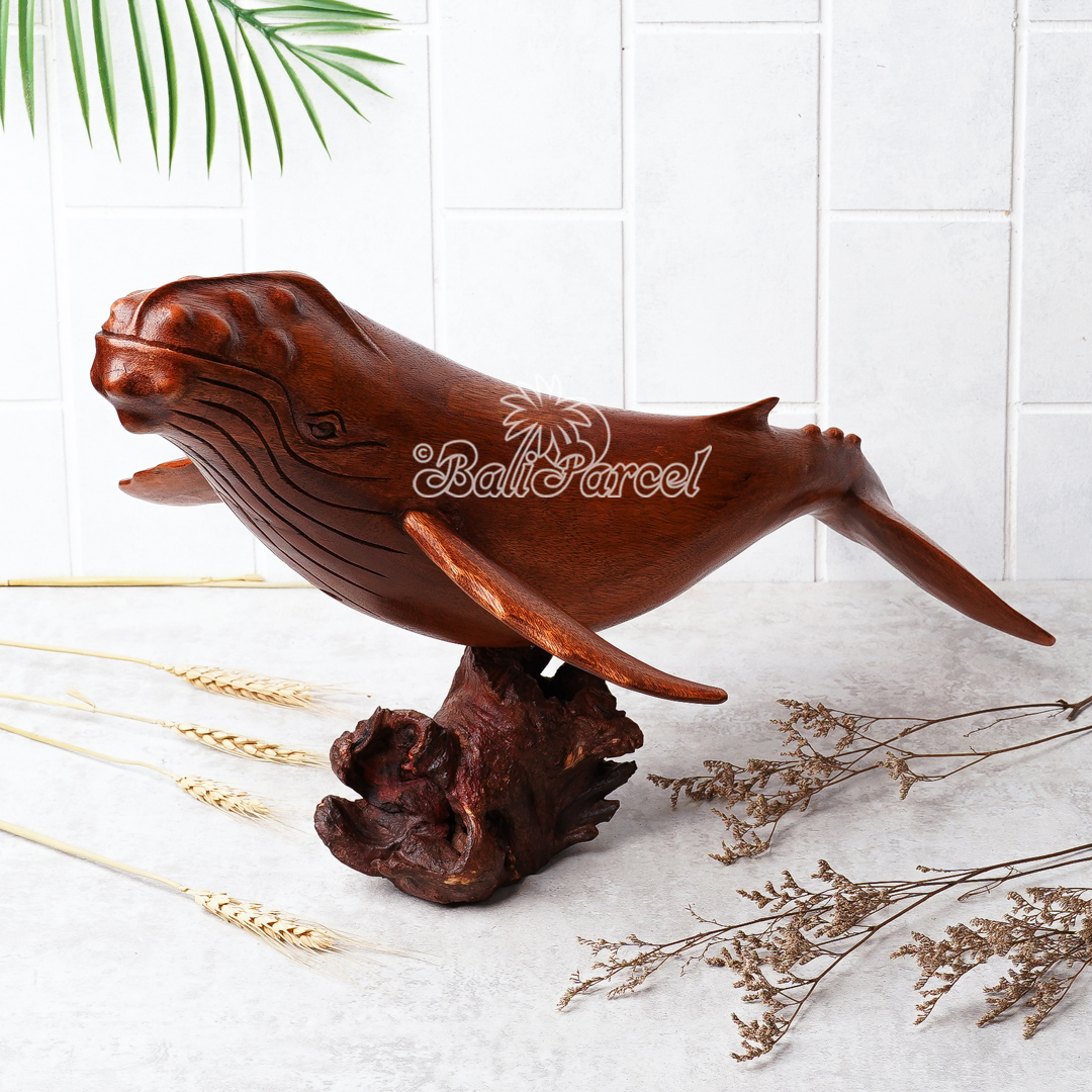 Wooden Whale With Stand, Handcarved From Suar Wood