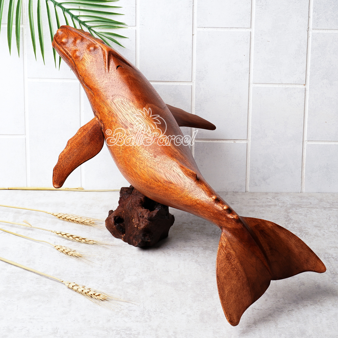 Wooden Whale With Stand, Handcarved From Suar Wood