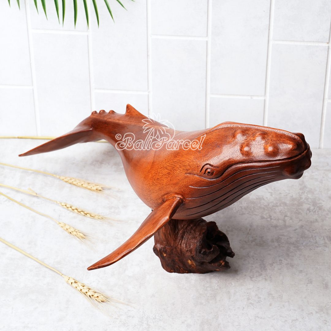 Wooden Whale With Stand, Handcarved From Suar Wood