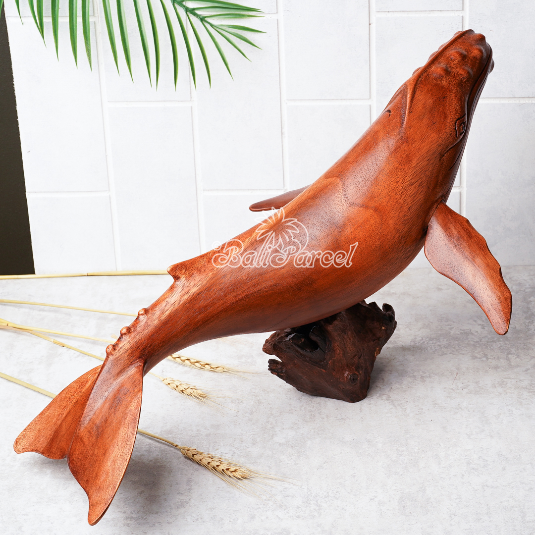 Wooden Whale With Stand, Handcarved From Suar Wood