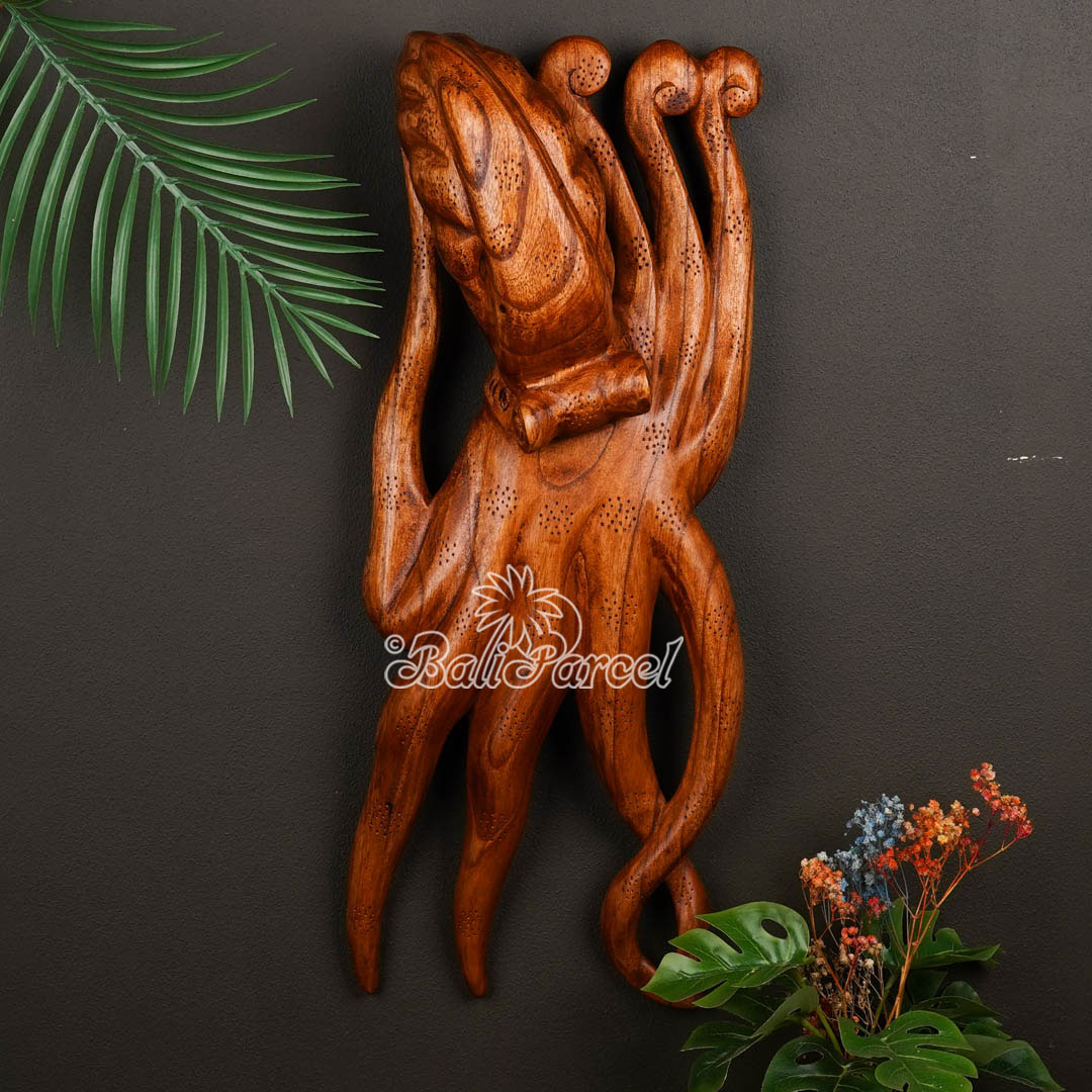 Wooden Octopus Walhanging, Hand Made From Albesia Wood