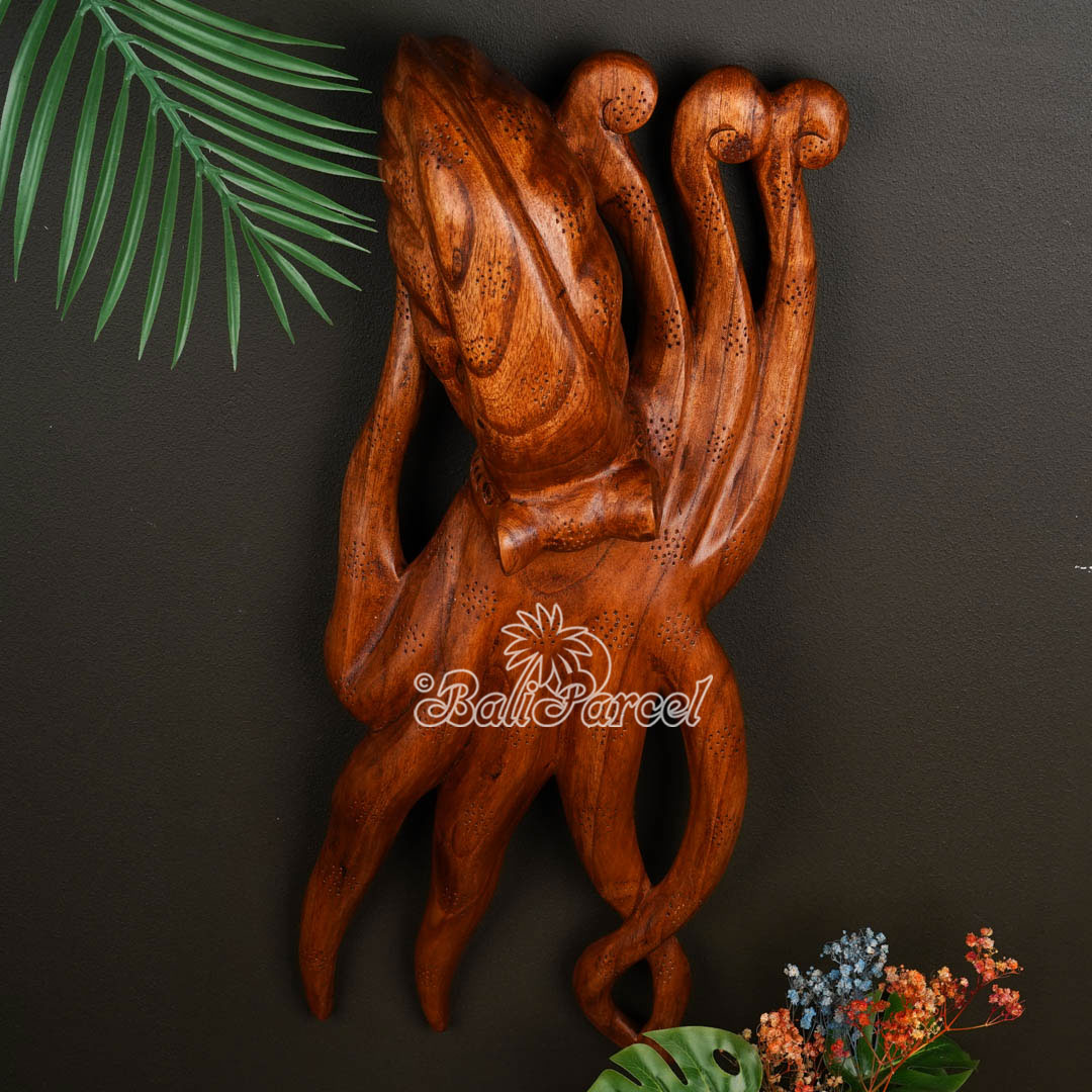 Wooden Octopus Walhanging, Hand Made From Albesia Wood