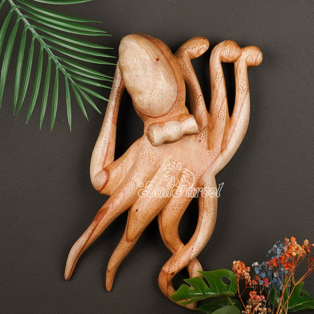 Wooden Octopus Walhanging, Hand Made From Albesia Wood