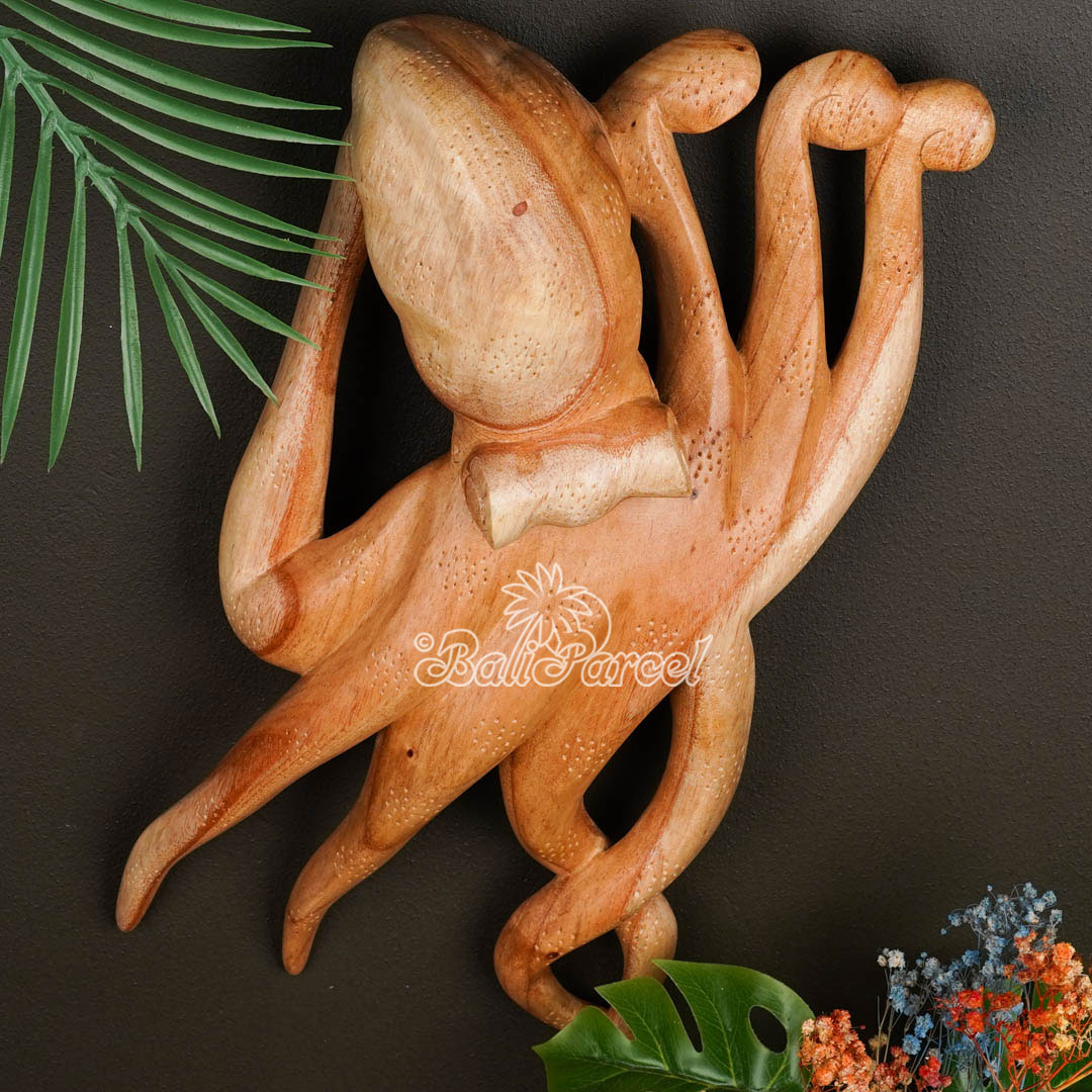 Wooden Octopus Walhanging, Hand Made From Albesia Wood