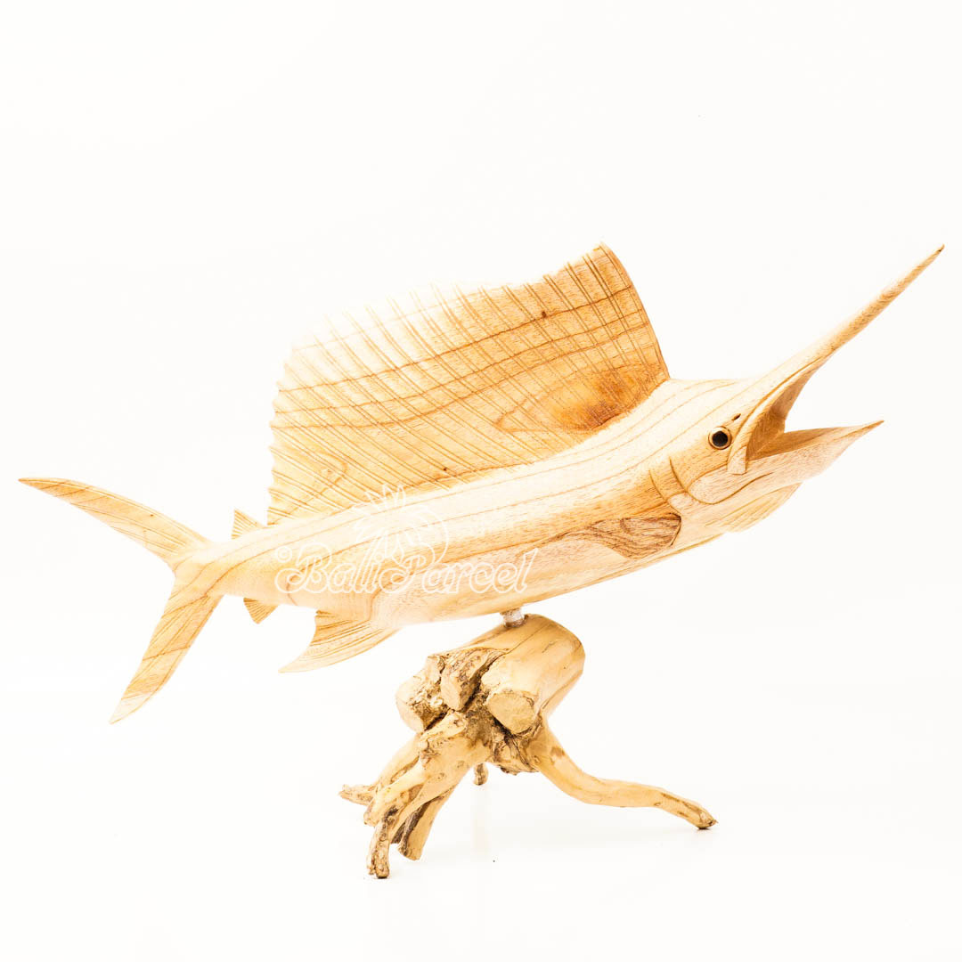 Wooden Sail Fish With Stand, Handmade From Jempinis Wood