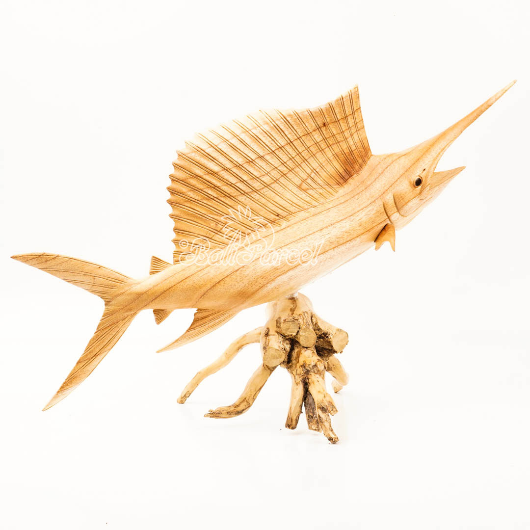 Wooden Sail Fish With Stand, Handmade From Jempinis Wood