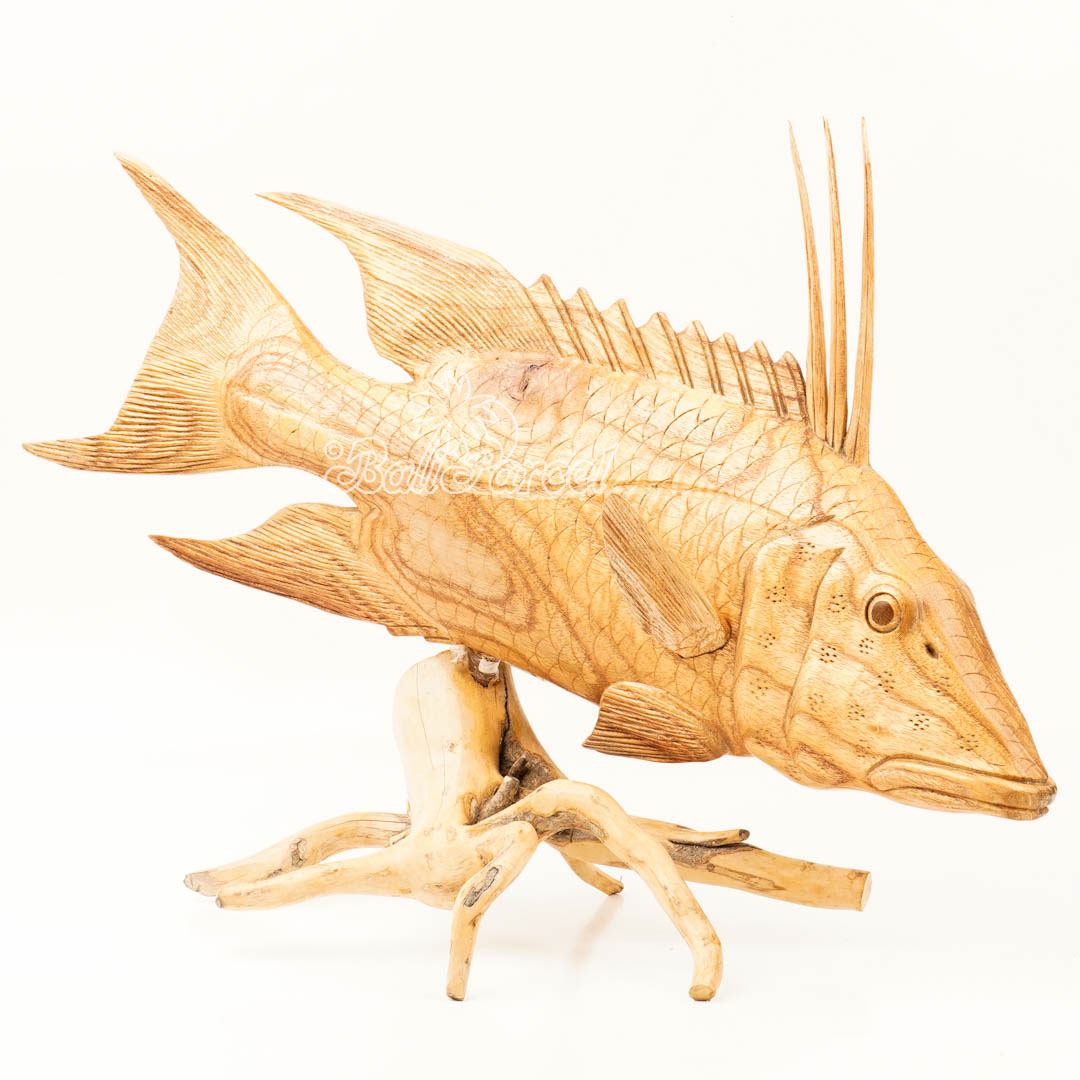 Wooden Hogfish With Stand, Handmade From Jempinis Wood