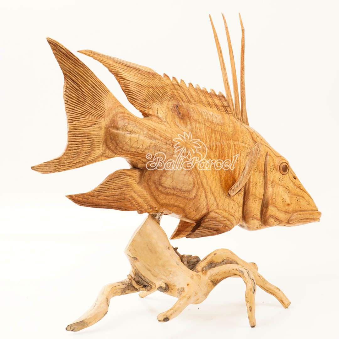 Wooden Hogfish With Stand, Handmade From Jempinis Wood