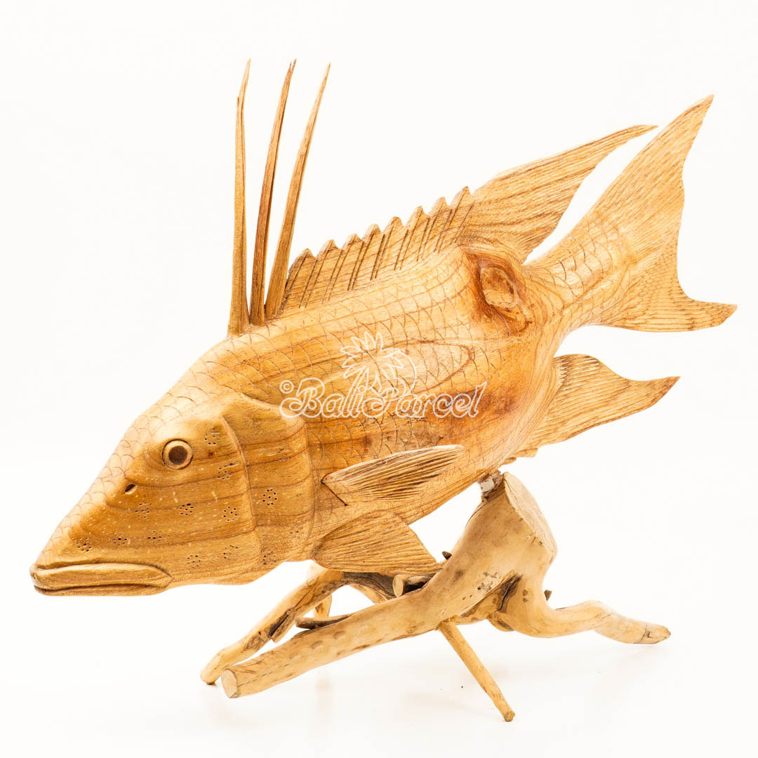 Wooden Hogfish With Stand, Handmade From Jempinis Wood
