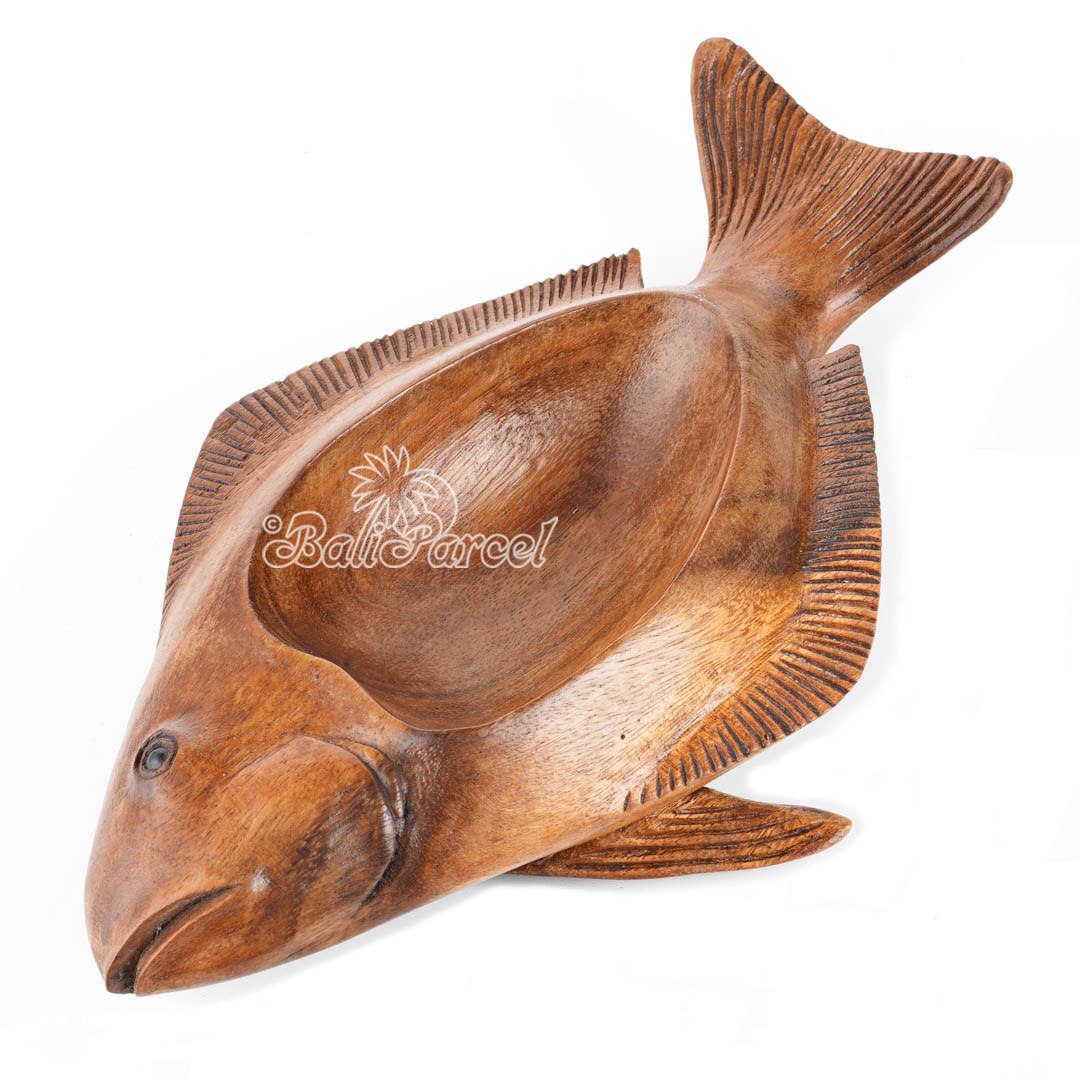Wooden Fish Bowl, Handmade From Suar Wood