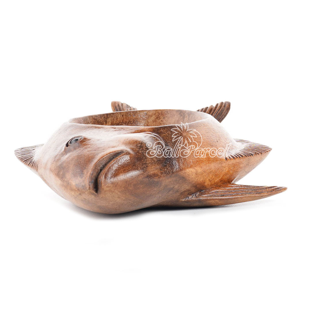 Wooden Fish Bowl, Handmade From Suar Wood