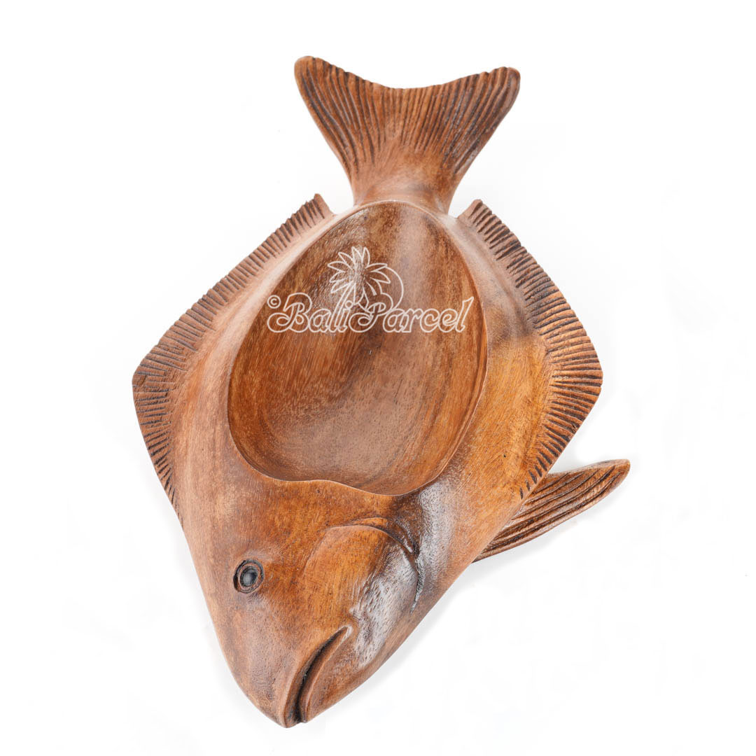 Wooden Fish Bowl, Handmade From Suar Wood