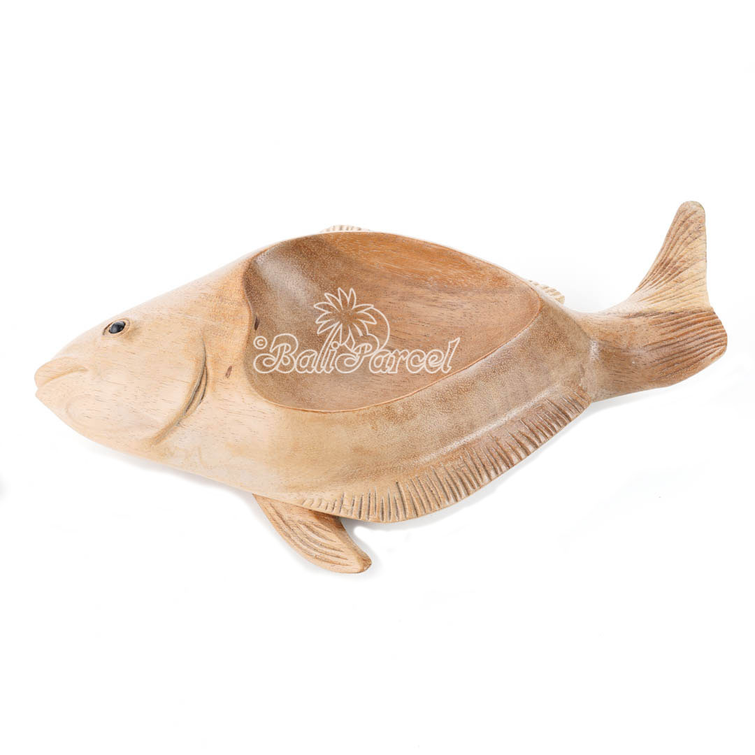 Wooden Fish Bowl, Handmade From Suar Wood