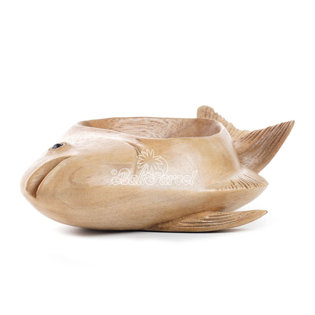 Wooden Fish Bowl, Handmade From Suar Wood