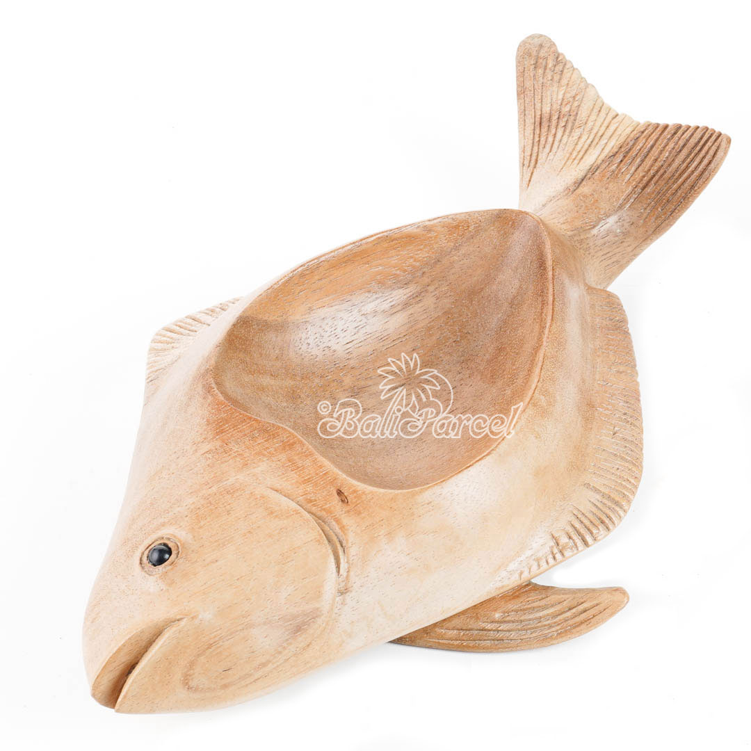Wooden Fish Bowl, Handmade From Suar Wood