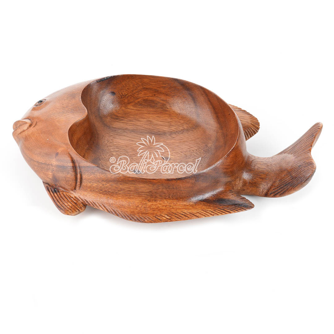 Wooden Fish Bowl, Handmade From Suar Wood