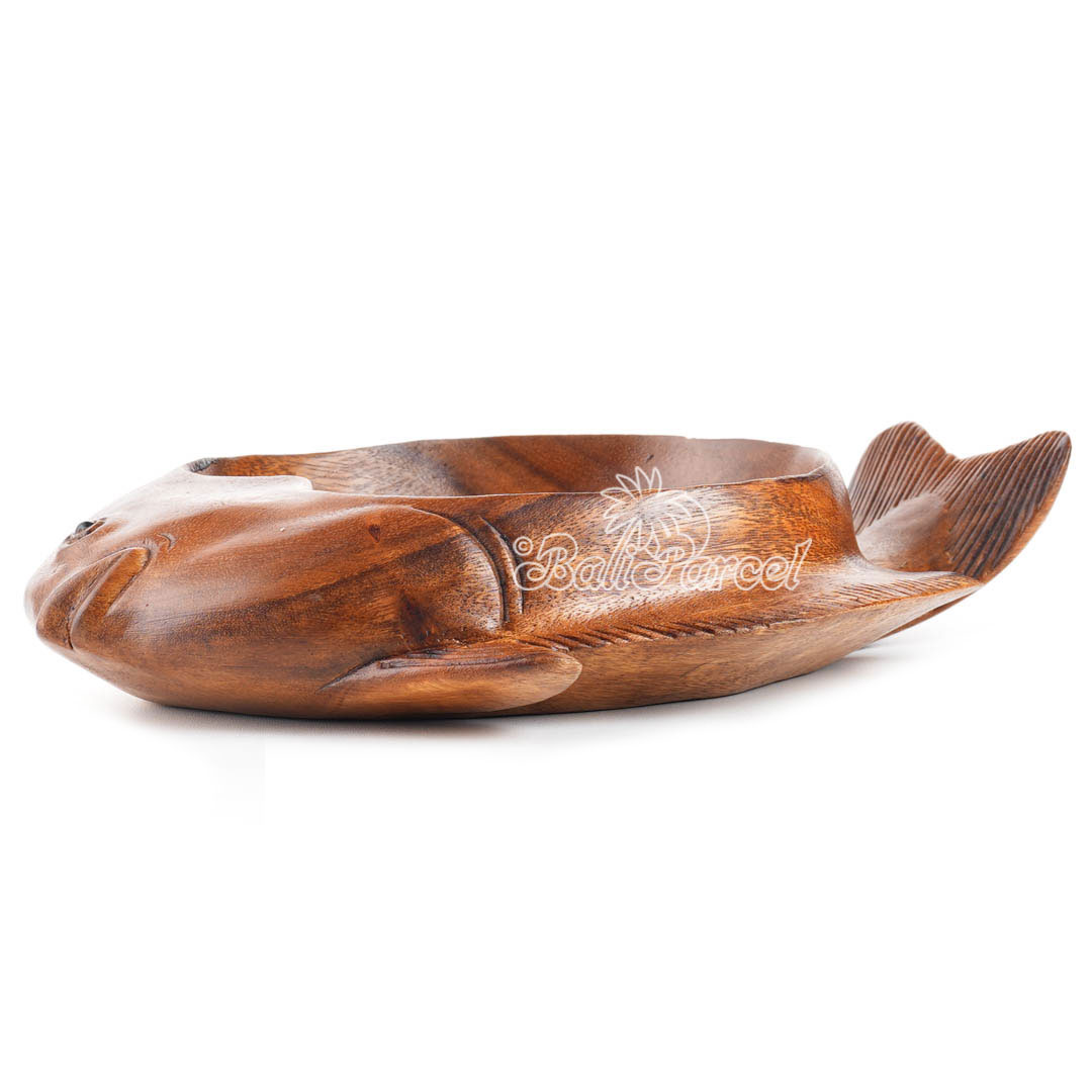 Wooden Fish Bowl, Handmade From Suar Wood