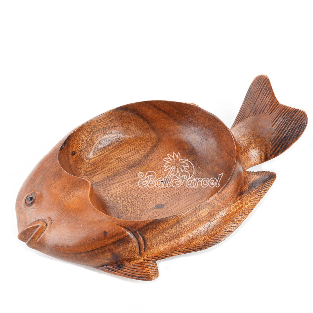 Wooden Fish Bowl, Handmade From Suar Wood