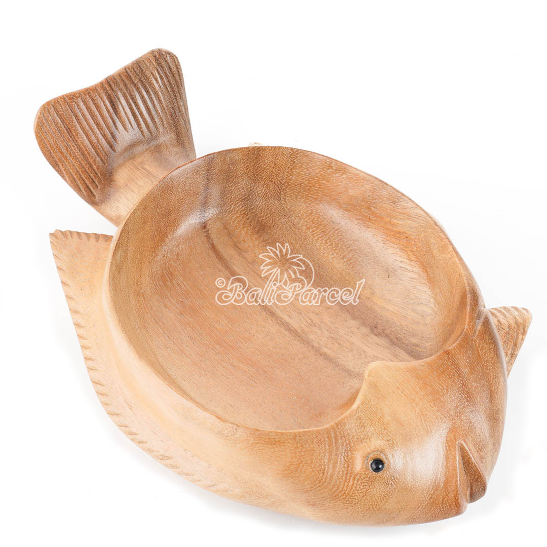 Wooden Fish Bowl, Handmade From Suar Wood