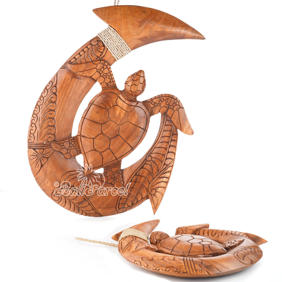 Wooden Hook Wallhanging With Turtle, Handmade From Suar Wood