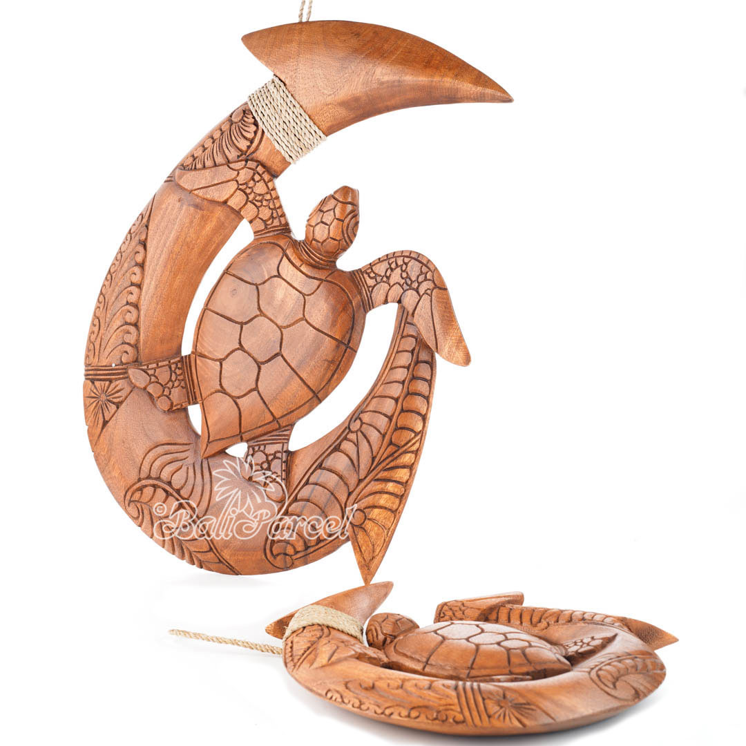 Wooden Hook Wallhanging With Turtle, Handmade From Suar Wood