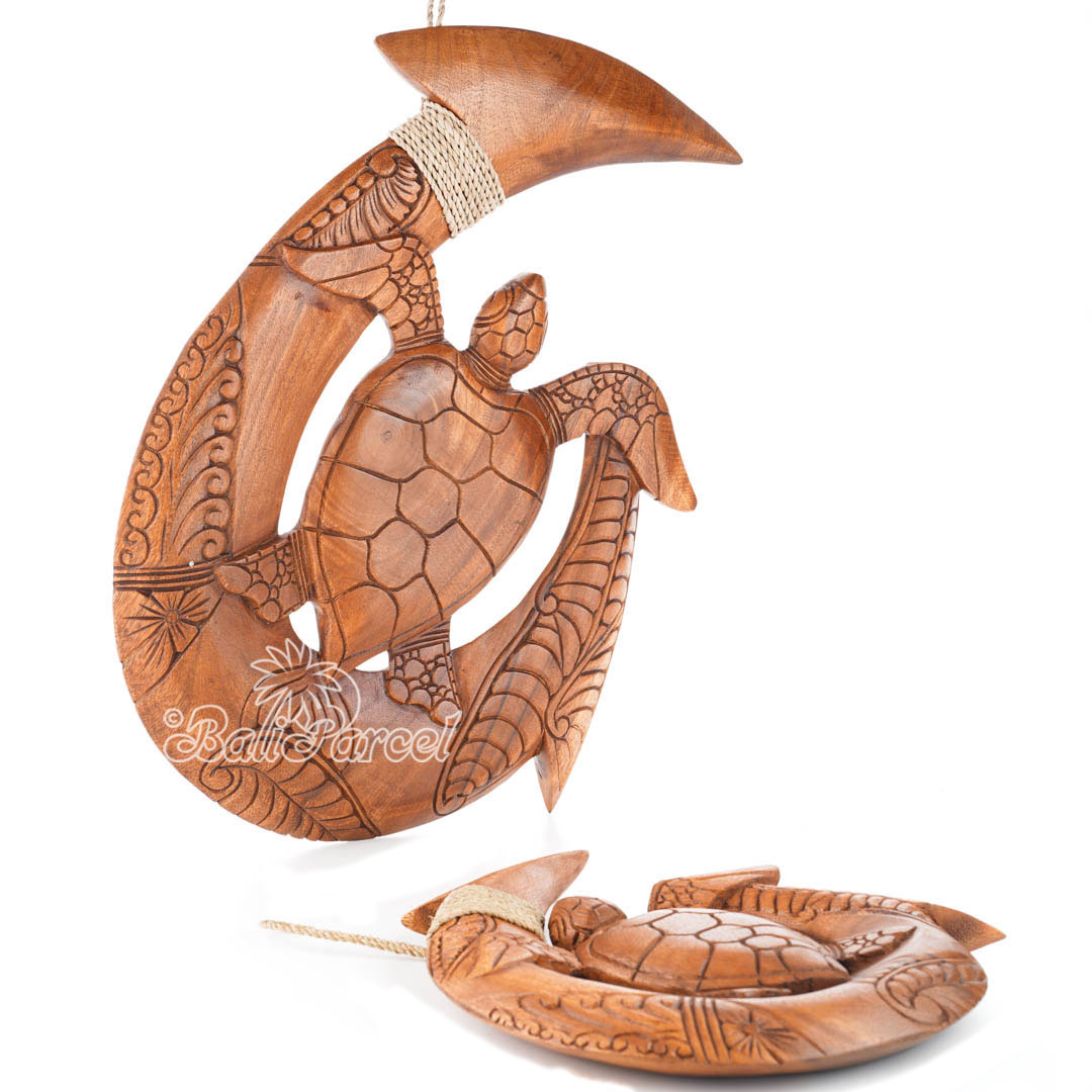 Wooden Hook Wallhanging With Turtle, Handmade From Suar Wood
