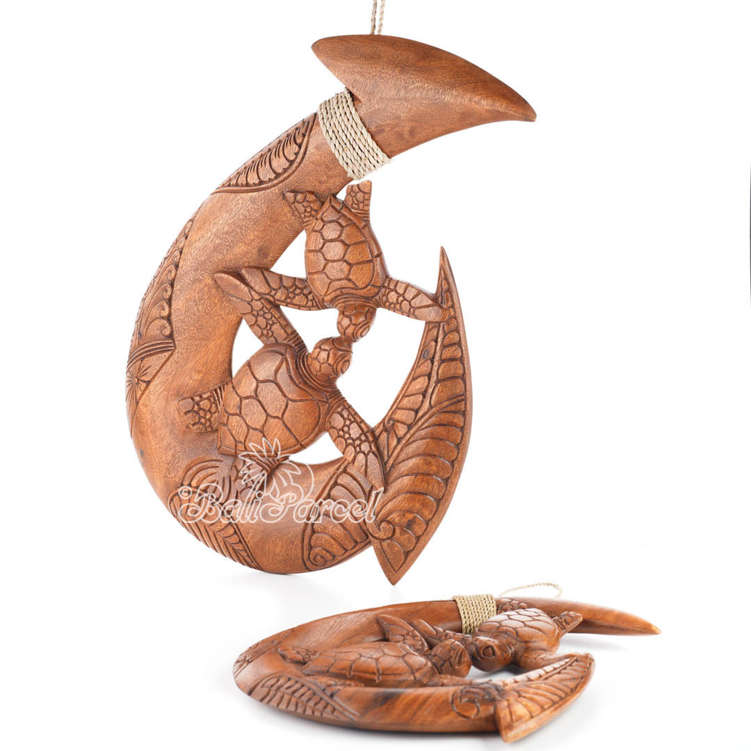 Wooden Hook Wallhanging With Turtle, Handmade From Suar Wood